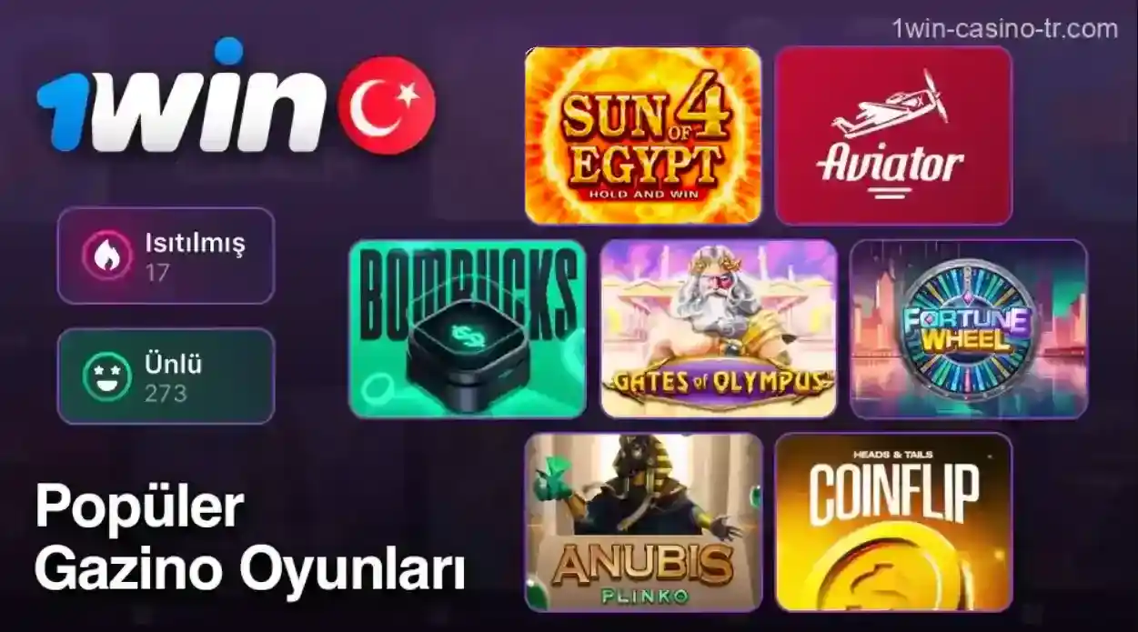 1win platformunda Türk oyuncular için popüler casino oyunları.